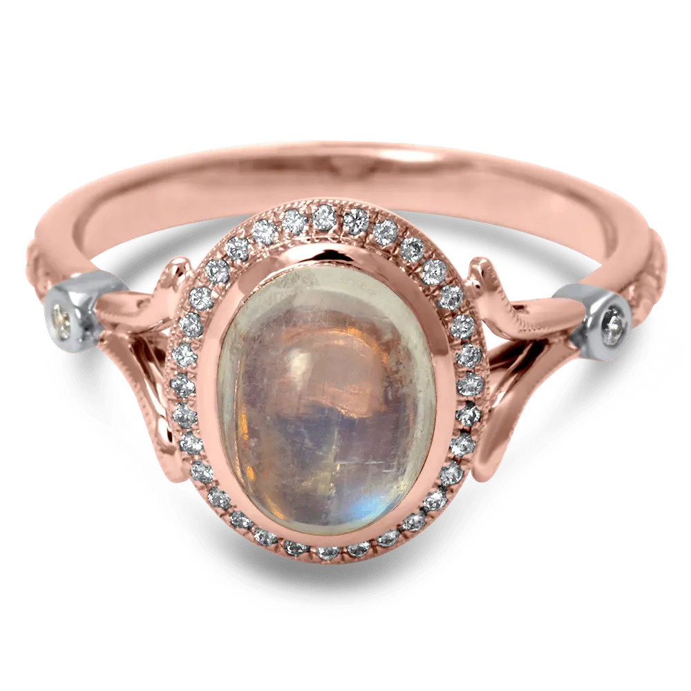 Antique Rose Gold Halo Moonstone Ring