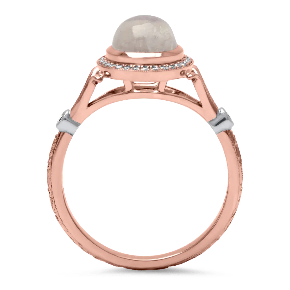 Antique Rose Gold Halo Moonstone Ring
