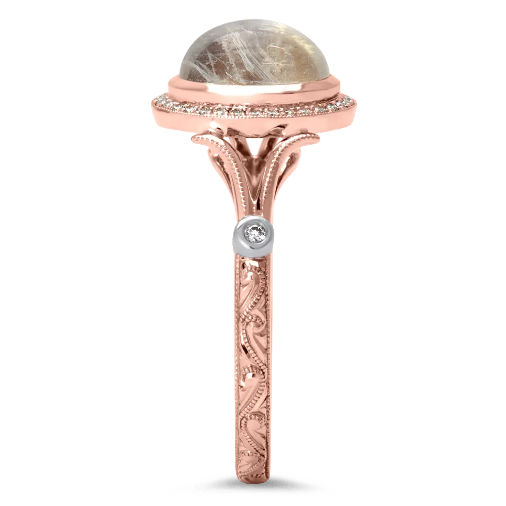 Antique Rose Gold Halo Moonstone Ring