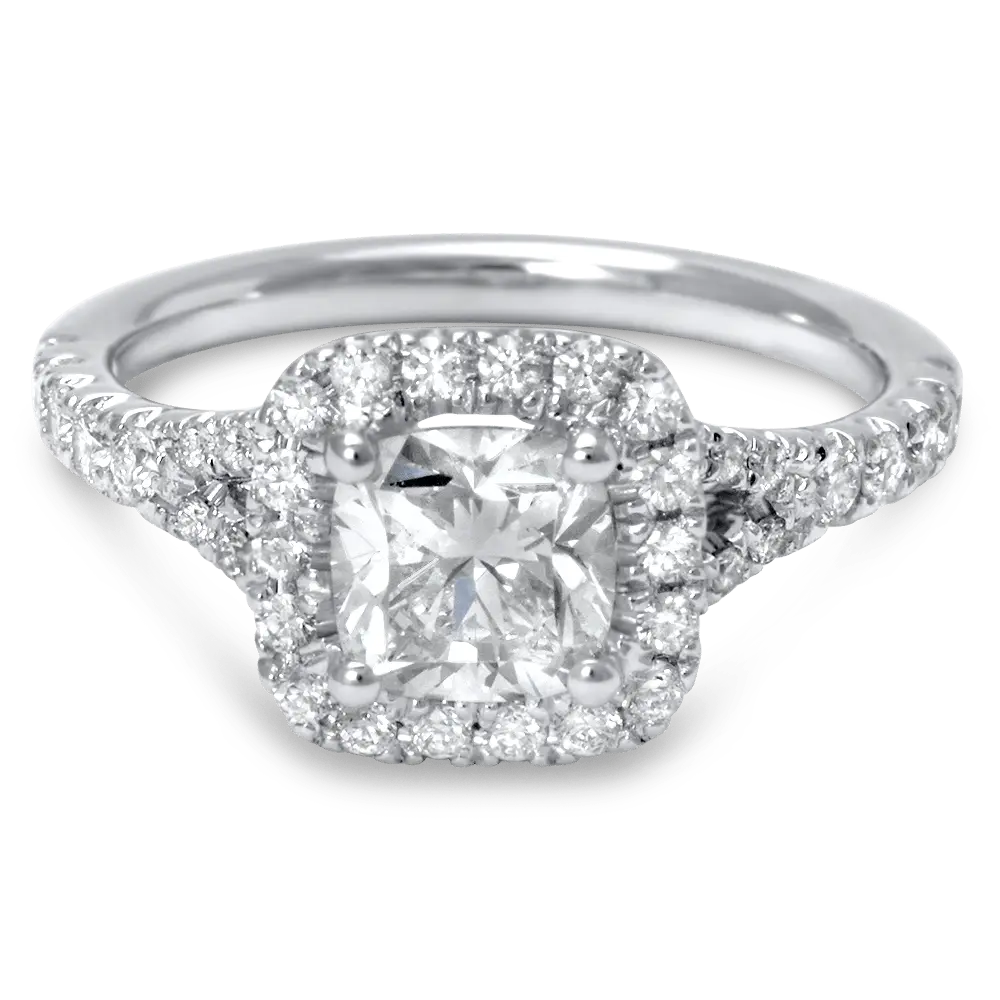 Cushion Split Shank Halo Pave Ring
