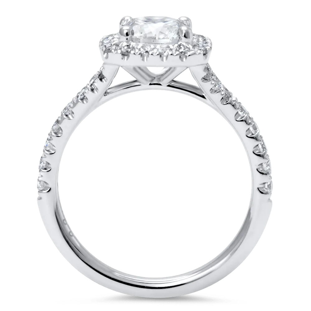 Cushion Split Shank Halo Pave Ring