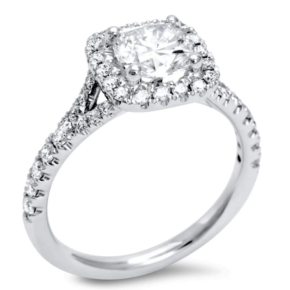 Cushion Split Shank Halo Pave Ring