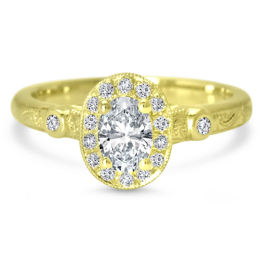 Antique Oval Halo Hand Engraved Ring