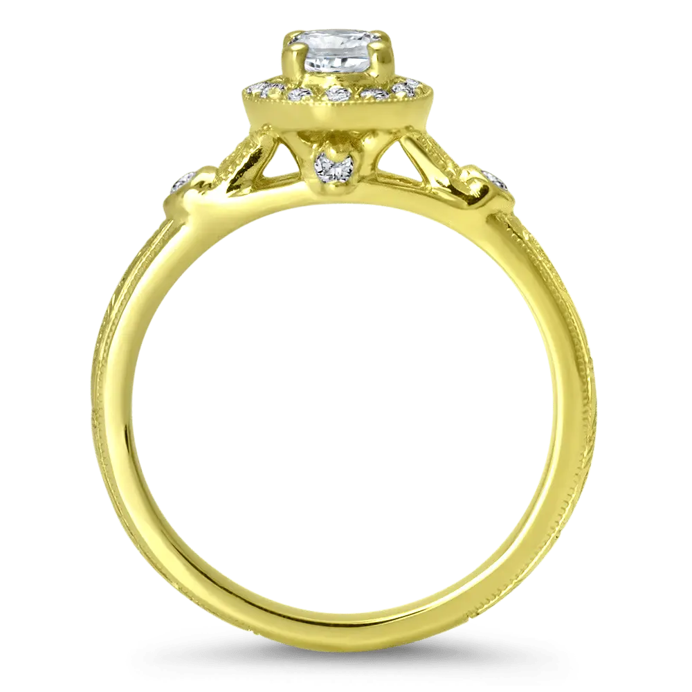 Antique Oval Halo Hand Engraved Ring