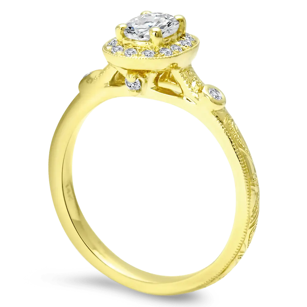 Antique Oval Halo Hand Engraved Ring