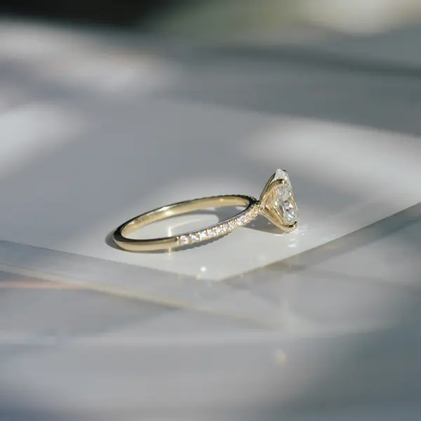 Oval Solitaire Engagement Ring With Pavé-side