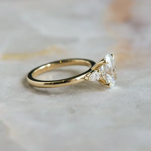 Oval Pear 3 Stone Engagement Ring-side