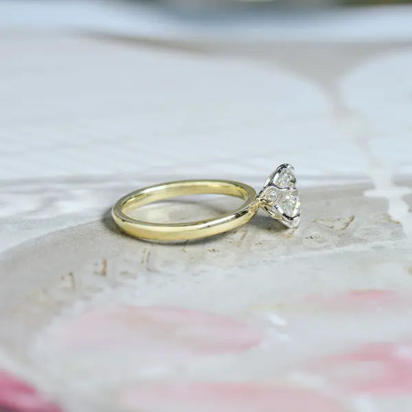 Two-Tone Petal Prong Round Engagement Ring-side
