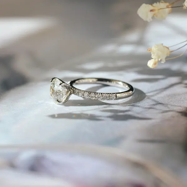 Classic Round Engagement Ring With Pavé Band-side