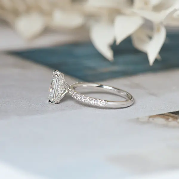 Radiant Engagement Ring With Hidden Halo Around The Claws-side