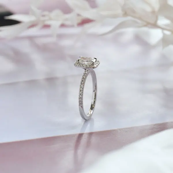Custom Halo Radiant Engagement Ring-side