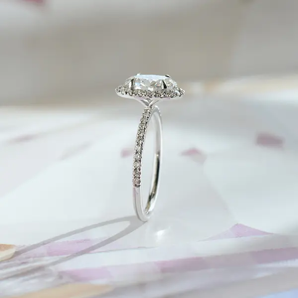 Oval Halo Engagement Ring With Pavé-side
