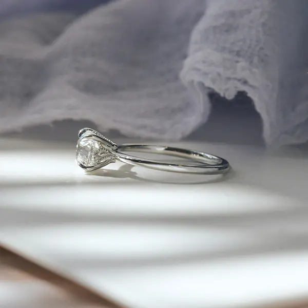 Cushion Solitaire Engagement Ring With Milgrain-side