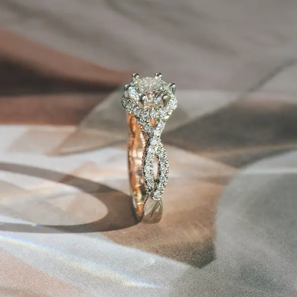 Round Halo Two Tone Engagement Ring -side