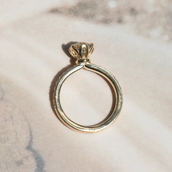 Round Petal Prong Pavé Engagement Ring - Profile