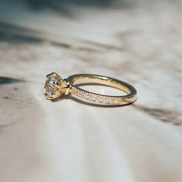 Round Petal Prong Pavé Engagement Ring - Side