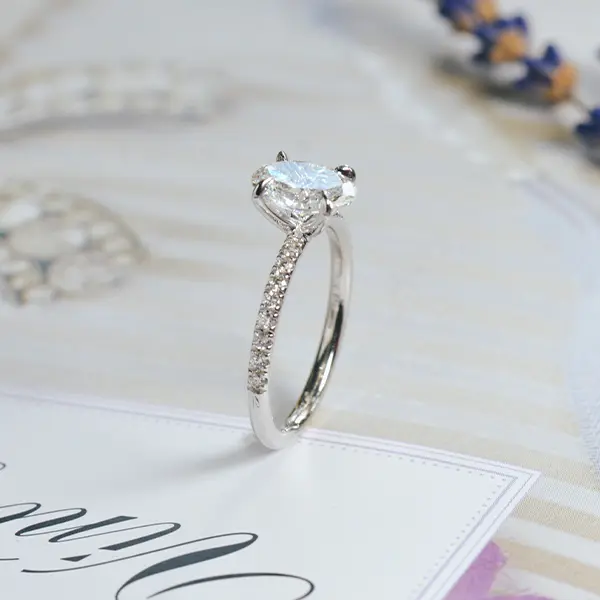 Oval Engagement Ring With 1.5mm Pavé Band-side