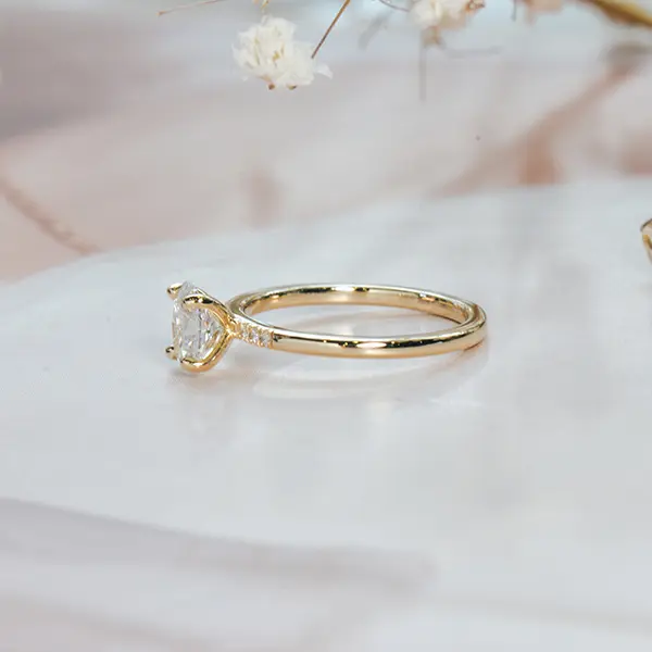 Oval Engagement Ring With 3 Pavé Stones-side