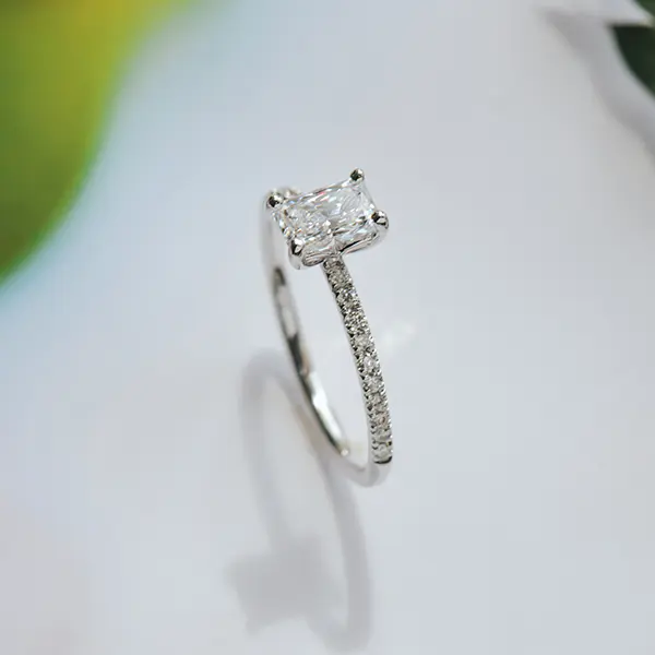 Radiant Solitaire Engagement Ring With Pavé-side