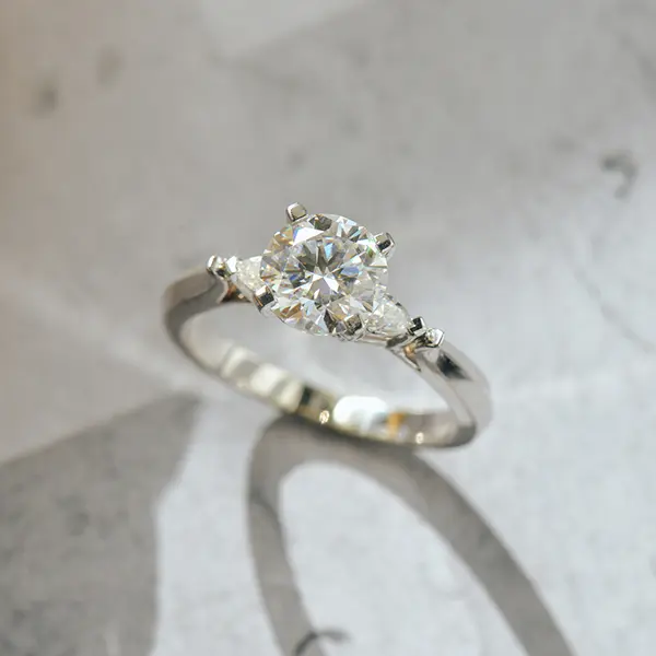Round and Pear 3-Stone Engagement Ring-side