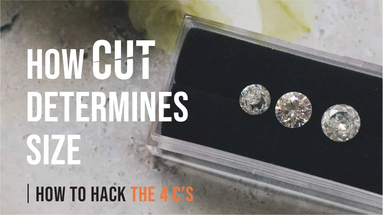 Video poster: How cut determines size, three loose round diamonds in a black gem box