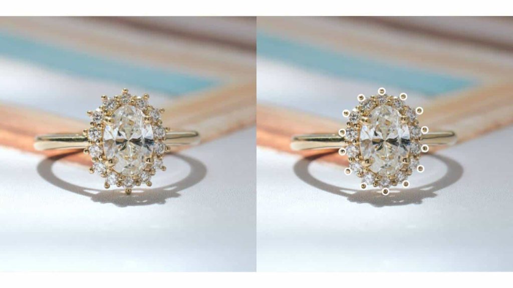 Star studded setting, halo engagement ring