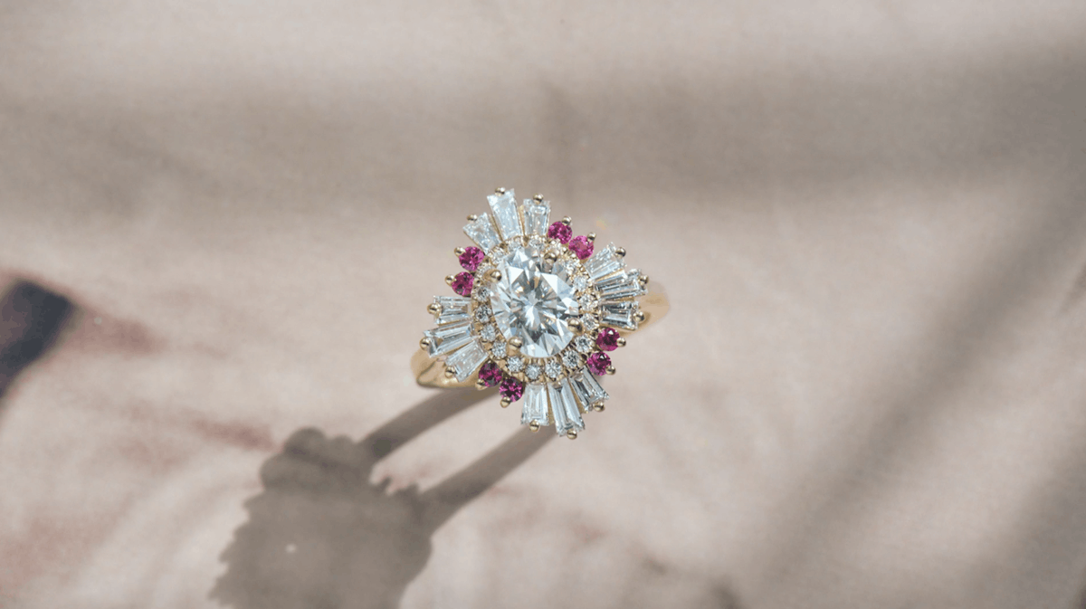 unique oval cut moissanite engagement ring