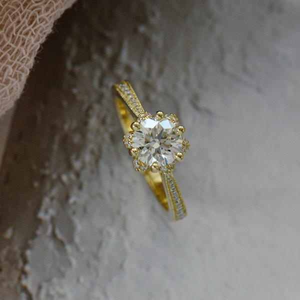 Round Engagement Ring With Floral Halo -side
