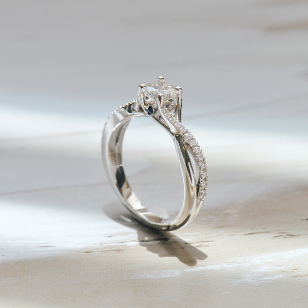 Round Engagement Ring With Twist Band And Round Prongs-side