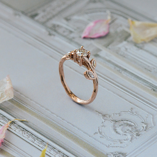 Nature Inspired Round Engagement Ring-side