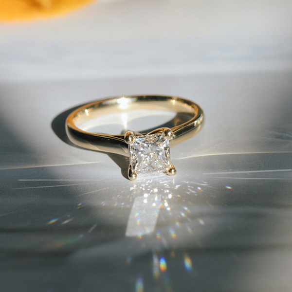 Princess Solitaire Engagement Ring With Cathedral-top