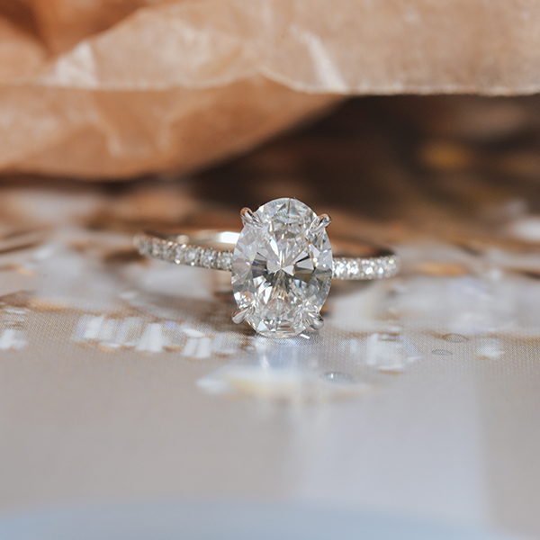 Oval Engagement Ring With 1.25mm Pavé Band-top