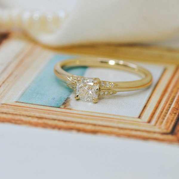 Square Cushion Engagement Ring With Round Prongs-side