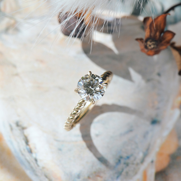 Round Petal Prong Engagement Ring With Braided Band-top