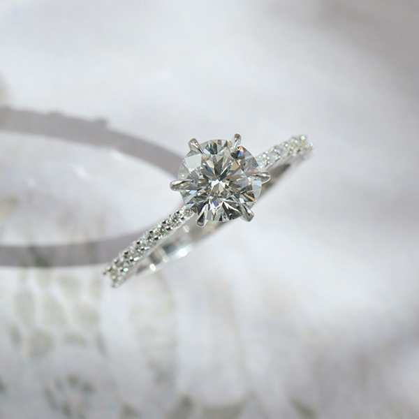 Round 6-Prong Engagement Ring With Tapered Pavé Band-top