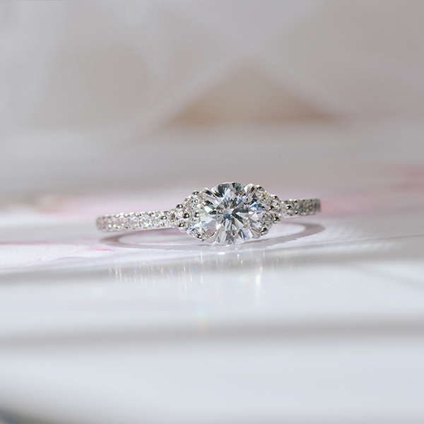 Round Clustered Stone Engagement Ring with Pavé Band-top