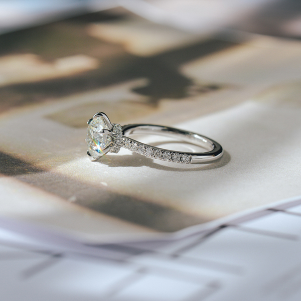 Classic Round Hidden Halo Engagement Ring With Pavé-side