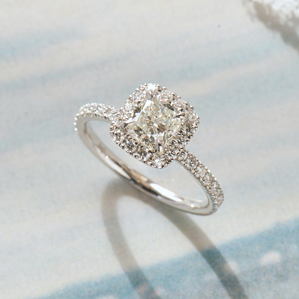 Cushion Halo Engagement Ring With Pavé -side