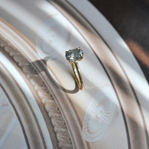 Salt & Pepper Oval Engagement Ring-side