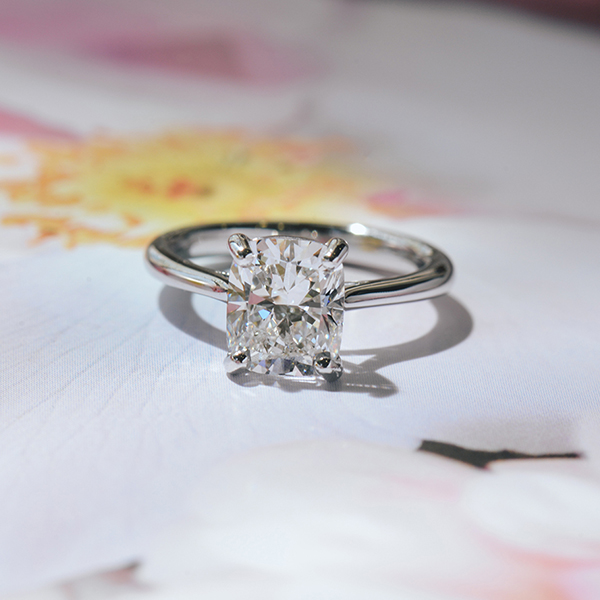 Cushion Solitaire Engagement Ring With Tapered Band-top