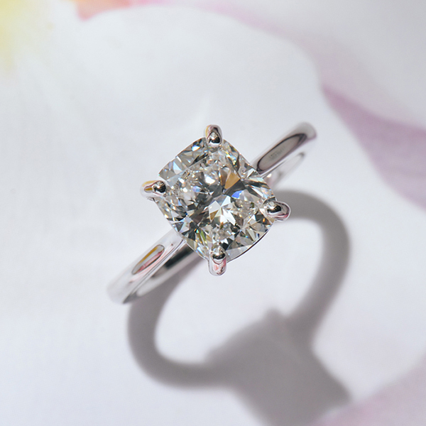 Cushion Solitaire Engagement Ring With Tapered Band-side