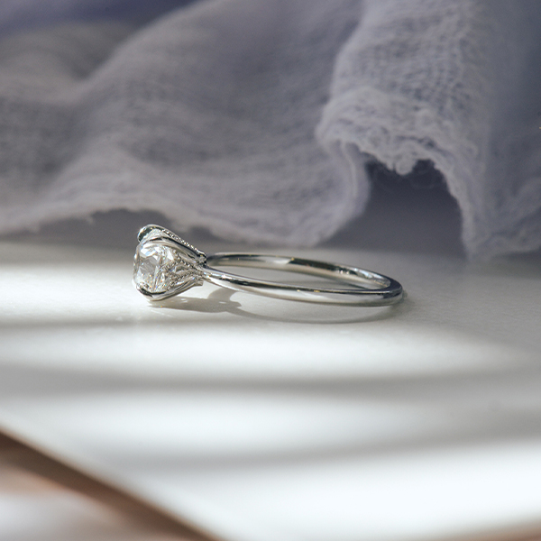 Cushion Solitaire Engagement Ring With Milgrain-side