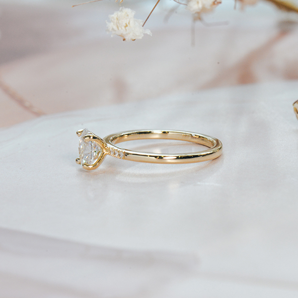 Oval Engagement Ring With 3 Pavé Stones-side