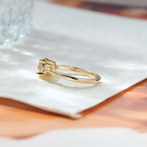 3 Stone Oval And Round Engagement Ring With Tapered Band-side