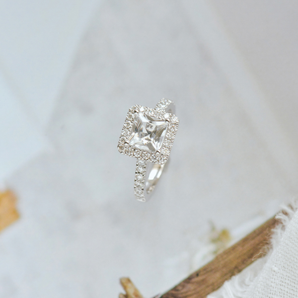 Halo Princess Engagement Ring-side