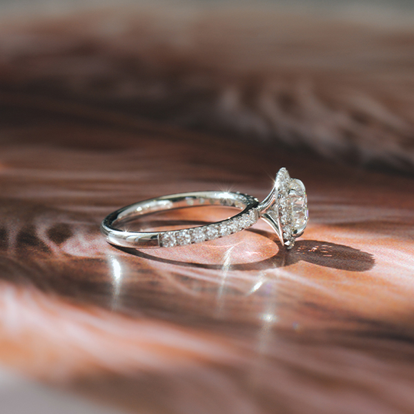 Round-Cut Engagement Ring With Cushion Halo-side