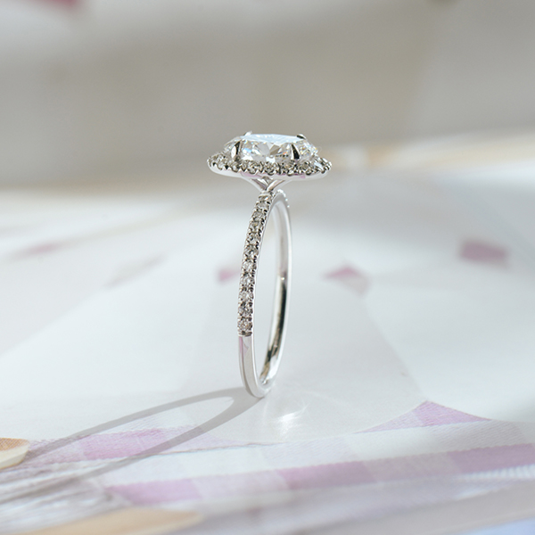 Oval Halo Engagement Ring With Pavé-side