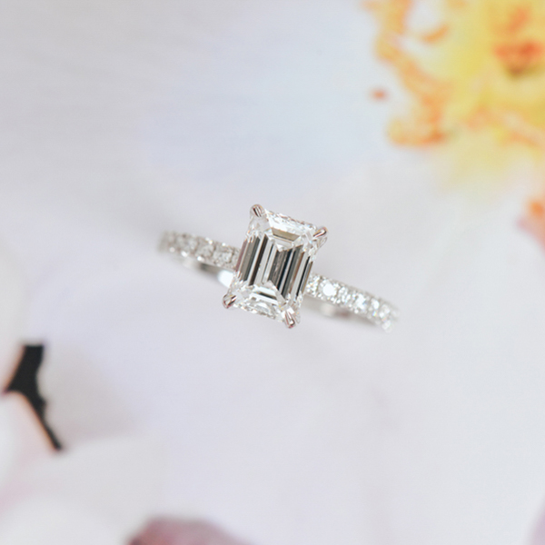 Pavé Emerald Engagement Ring With Hidden Halo-top