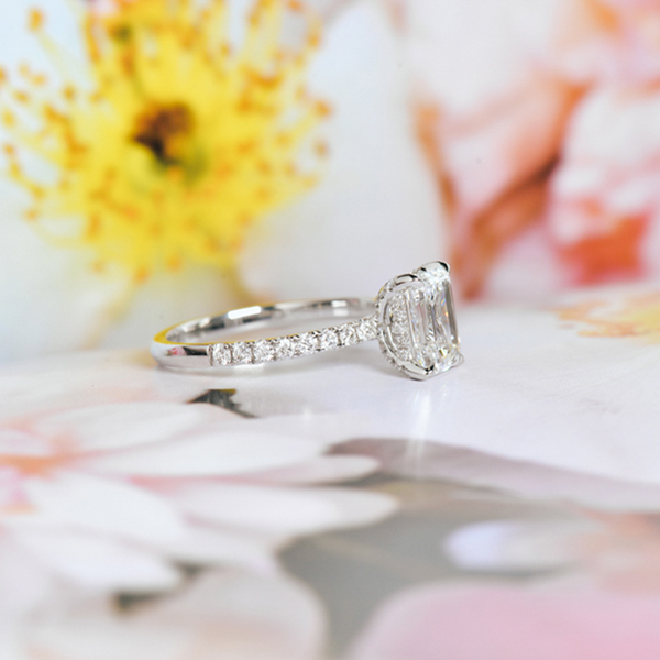 Pavé Emerald Engagement Ring With Hidden Halo-side