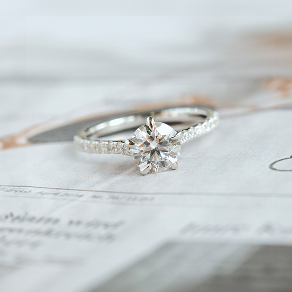 Round 5-Prong Engagement Ring With Pavé Band-top